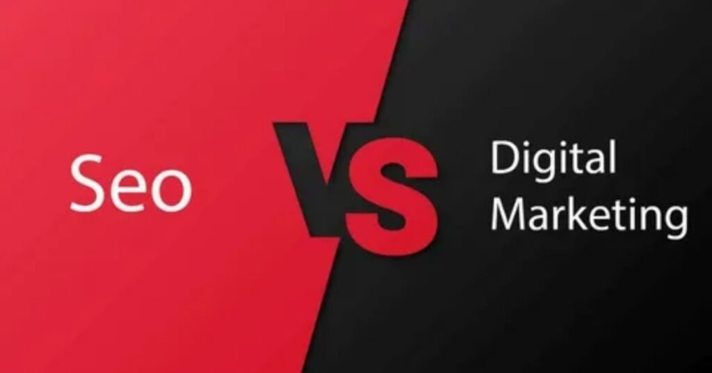 SEO and Digital Marketing illustration showing online marketing tools and strategies