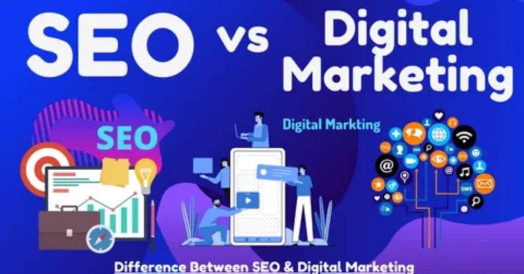 Comparison chart showing SEO vs Digital Marketing differences