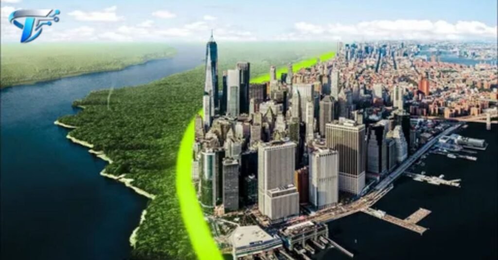 New York city skyline with tech companies highlighting the software development hub.